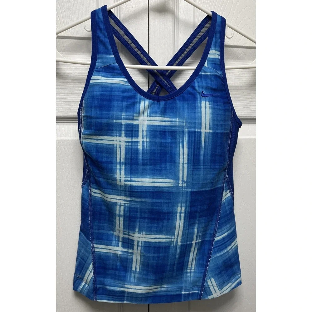 NIKE DRI-FIT ATHLETIC TANK TOP Crossback Blue Womens Size XS Yoga Running Hiking
